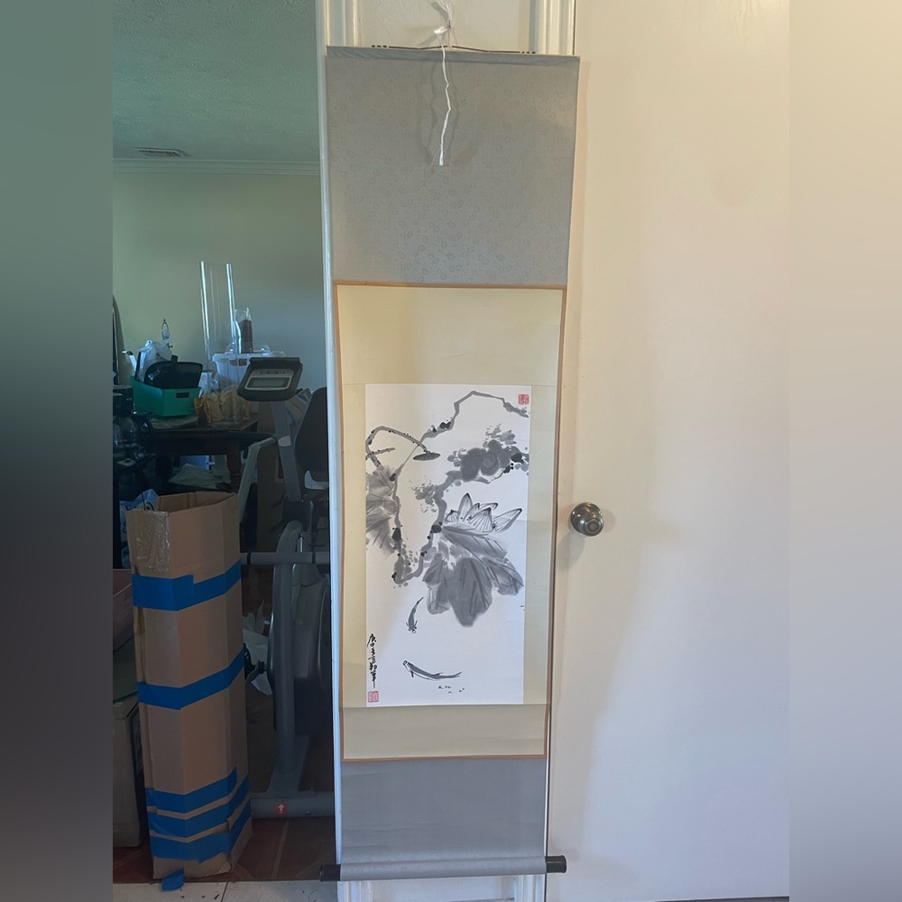 Vintage Silk and Rice paper Chinese Wall Scroll